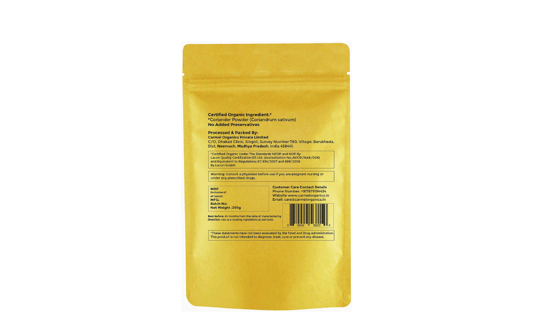 Carmel Organics Coriander Powder    Pack  250 grams